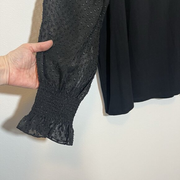 Talbots Women’s Black Blouse Plus Petite 2X Majesty Long Sleeve Smocked Stretch - Picture 9 of 13